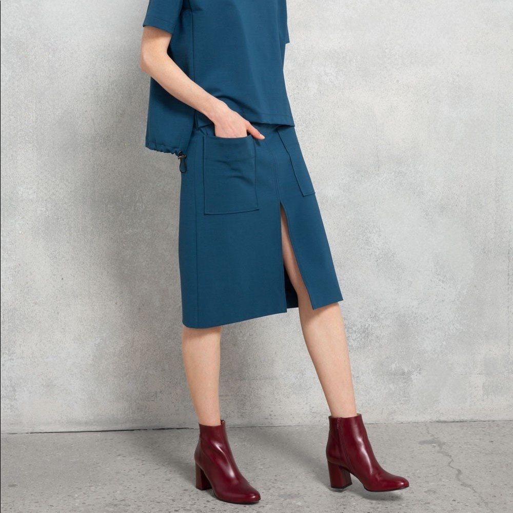 COP COPINE designer pencil skirt in teal with front slit, size small - Picture 2 of 14